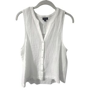 Splendid White Double Gauze Sleeveless Button Front Blouse Top Womens Medium